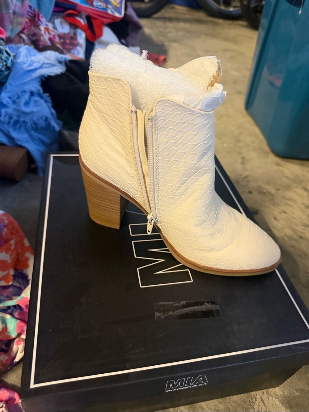 MIA Cream Textured Side-Zip Ankle Boots